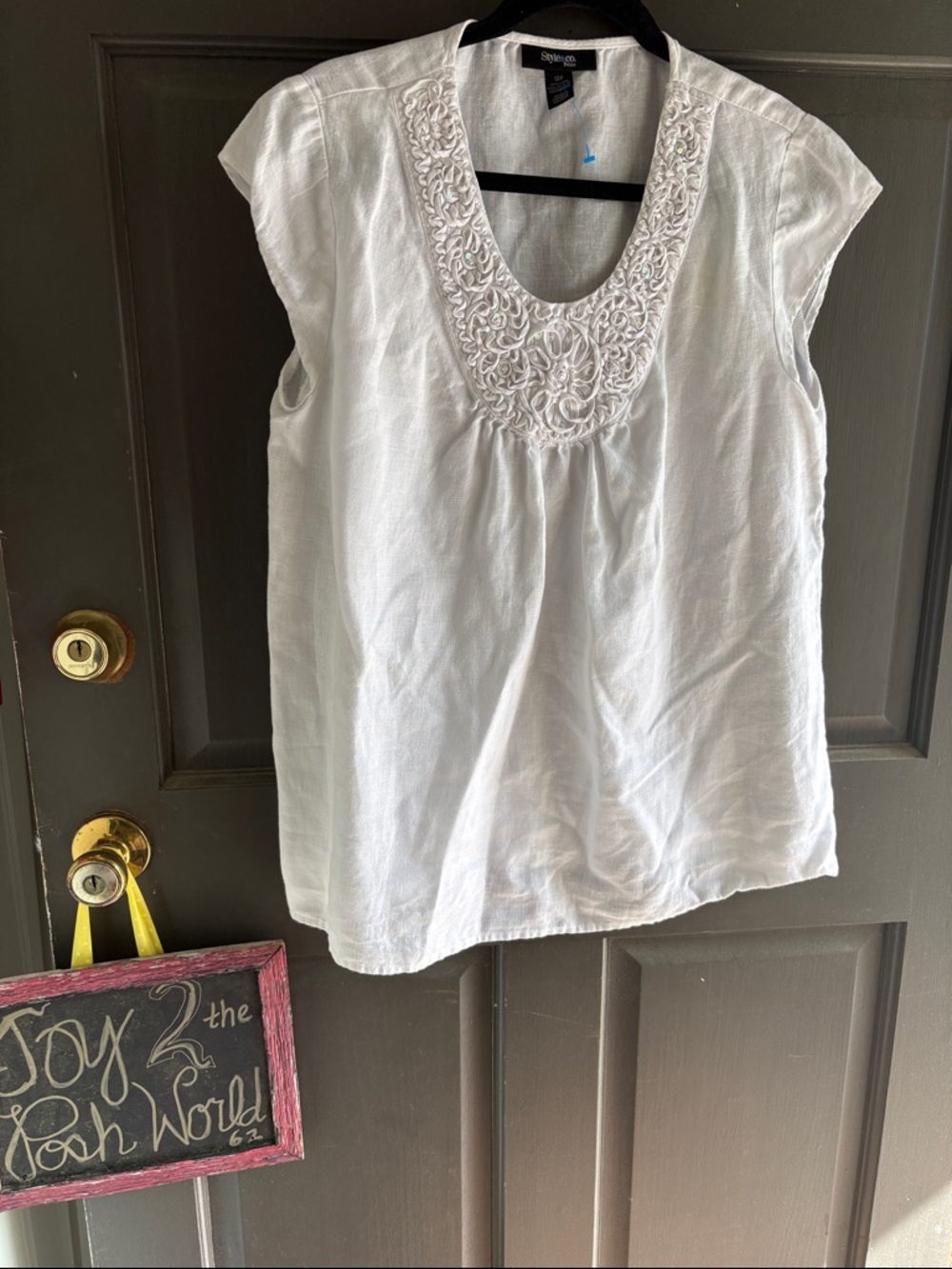 Style & Co. White Linen Petite Top GUC